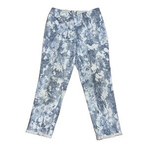Sara Campbell Blue White Abstract Print Crop Pants Fringe Hem Size 6